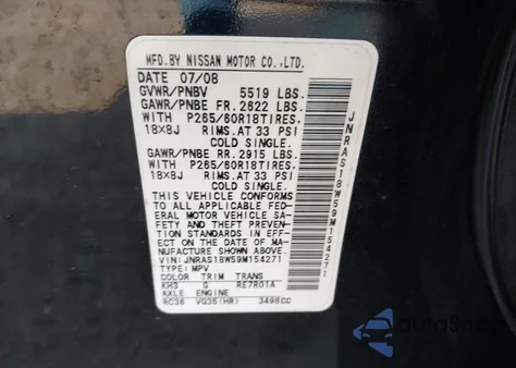 2009 Infiniti Fx35 z USA, uszkodzony, nr VIN JNRAS18W59M154271